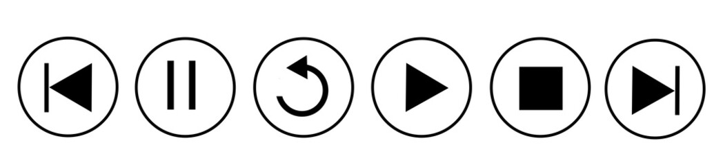 Previous, pause, next track, replay, play icon. video icon