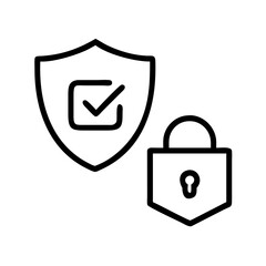 Security Shield Vector Line Icon Set. Security shield outline symbols with check mark and padlock. Editable Stroke. Pixel Perfect. Safety Vector Line Icon Set. Security and Protection Editable Stroke
