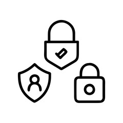 Security Shield Vector Line Icon Set. Security shield outline symbols with check mark and padlock. Editable Stroke. Pixel Perfect. Safety Vector Line Icon Set. Security and Protection Editable Stroke
