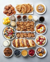Delicious Variety of Breakfast Items Spread on Grey Tabletop