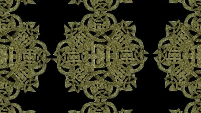Decorative stone celtic symbols pattern background motif  style hypnotic rotating motion 2d looped animated video
