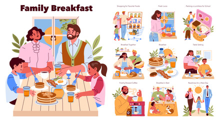 Obraz premium Family Breakfast. Flat Vector Illustration