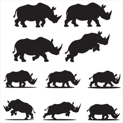set of black vector various Rhino silhouettes