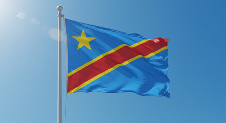 Naklejka premium Flag of the Democratic Republic of the Congo. sky background