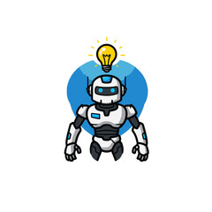 Cartoon Robot With Light Bulb Signifying Innovation and Creativity