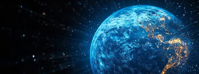 Global world network and telecommunication on earth cryptocurrency and blockchain and IoT.