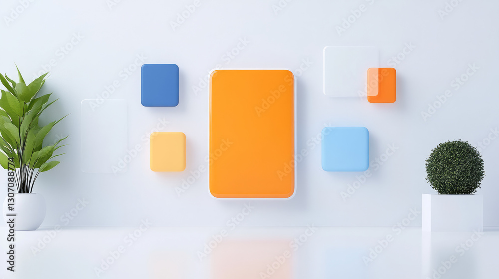 Fototapete minimalist composition featuring a smartphone screen displaying a dynamic ar interface, with