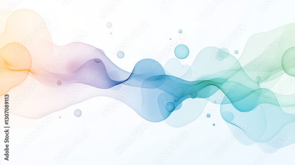 Poster Minimalist infographic-style illustration featuring fluid streams of binary code and translucent