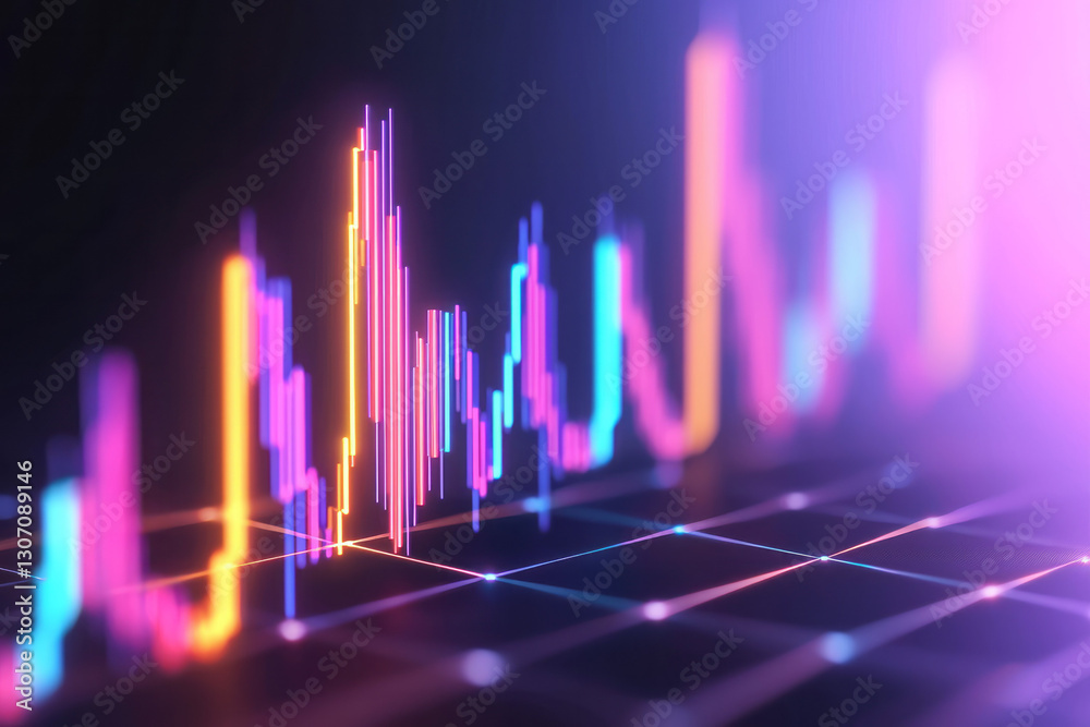 Aufkleber Abstract composition of vibrant data clusters and geometric graphs, with pulsating neon gradients