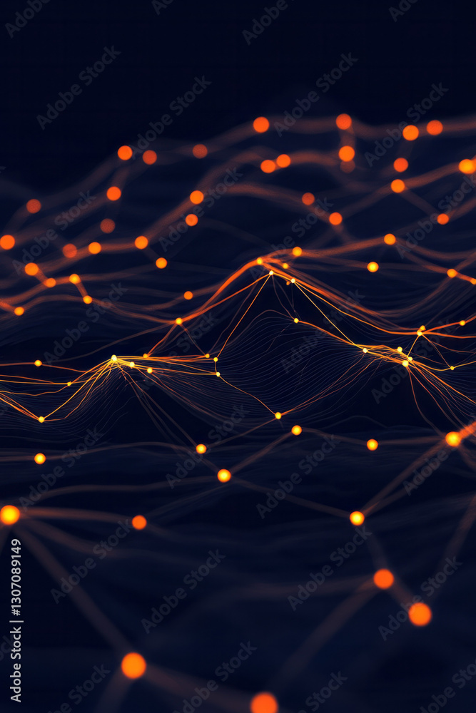 Aufkleber futuristic digital collage of interconnected data nodes and glowing network lines, forming abstract
