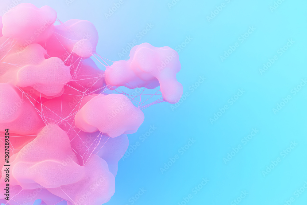 Fototapete surreal 3d render of a digital cloud filled with floating nodes and interconnected networks, with