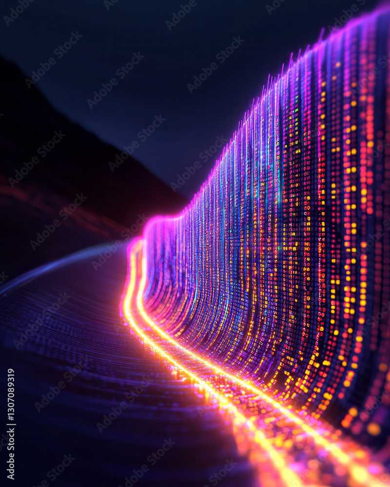 Fototapete Energetic abstract design combining fragmented digital elements, pulsating data streams, and sharp