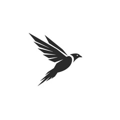 Minimalist Black Silhouette of a Bird in Mid-Flight on White Background