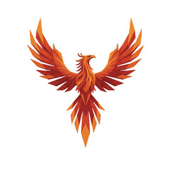 Obraz premium Stylized Illustration of Vibrant Phoenix Bird in a Fiery Red and Orange Palette
