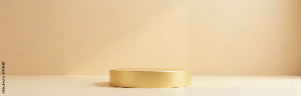 Aufkleber A Gold Product Stand Or Pedestal Sits On A Blank Backdrop In Front Of An Empty Space With A 3d Rendered Advertising Display.