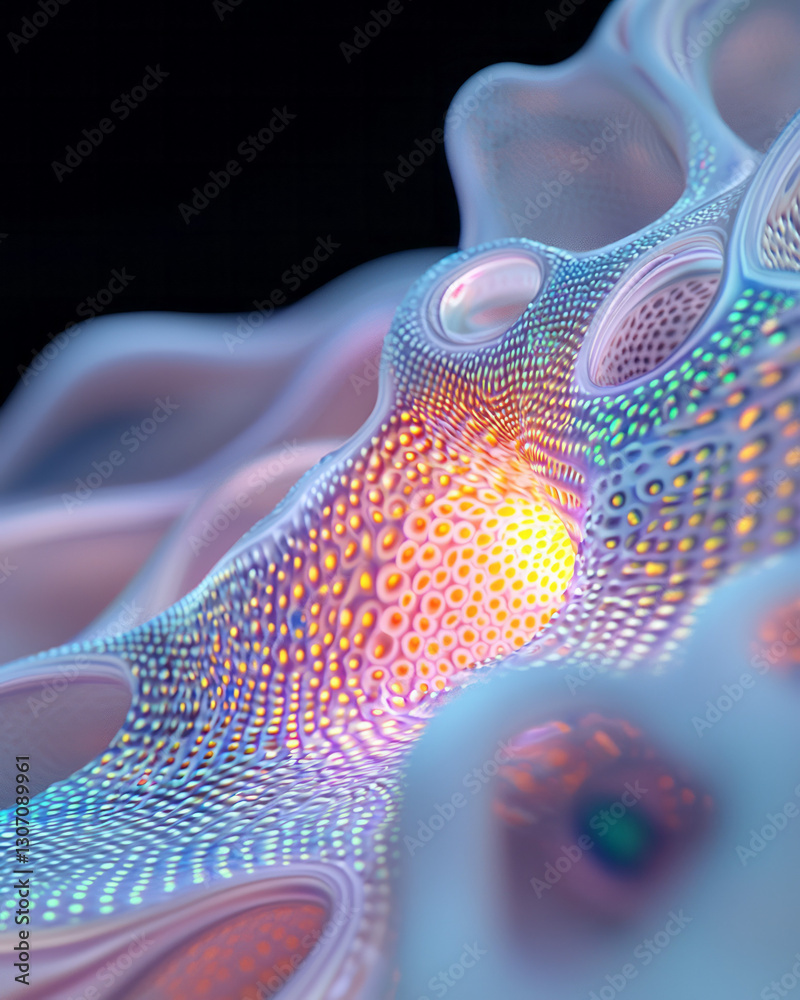Aufkleber Hyperrealistic macro shot of intricate digital patterns and glowing textures emanating from a human
