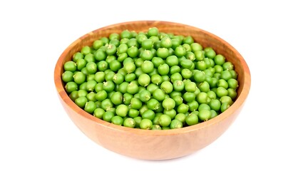 Wooden Bowl Filled with Peas on a White Background