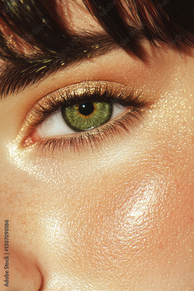 Poster dreamlike close-up capturing a dignified expression bathed in ambient light and subtle gold