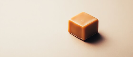 Obraz premium Single piece of caramel candy resting on a light-colored surface showcasing smooth texture and rich color under soft lighting for culinary uses