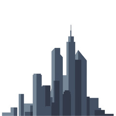 Urban Skyline Silhouetted Against a Vibrant Sunset Gradient Background