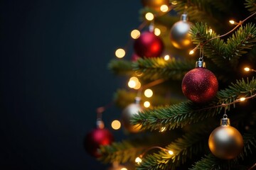 Obraz premium Twinkling fairy lights wrapping around Christmas tree, holiday, decorations, ornaments