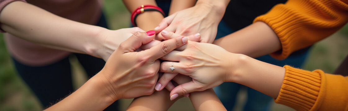 A Collection Of Hands From Diverse Women Intertwined, Representing Global Unity.