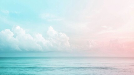 Fototapeta premium A serene ocean scene with pastel sky and fluffy clouds above