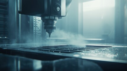 Industrial CNC laser cutting machine in action