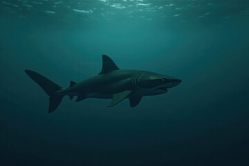 Obraz premium Dark water, lone shark silhouette, ominous shadow, sharp teeth , horror, menace