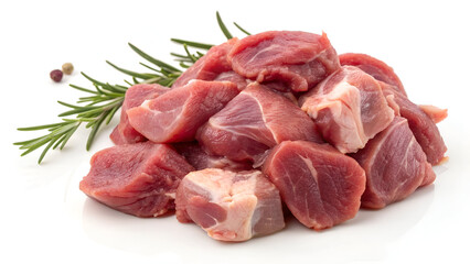 Raw chicken gizzards, isolated on a white background, highlighting their fresh texture and deep reddish-pink color.