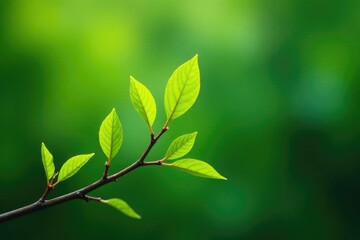 Fototapeta premium Delicate branches with green leaves stretching out from a central point, foliage, isolated, twiggy