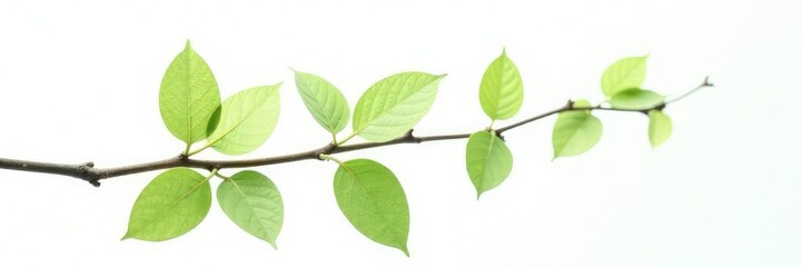 Fototapeta premium Delicate branch with light green leaves isolated on white background, branch, nature