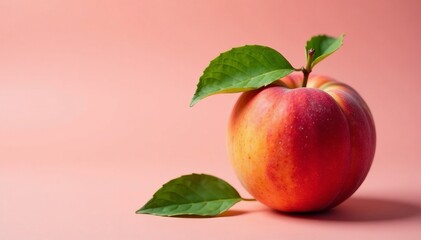 Close-up of a freshly picked peach with vibrant green leaves, close-up, leaves, farm