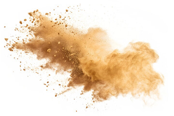 Brown dust exploding in the mid-air isolated on white background