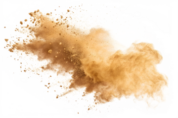 Brown dust exploding in the mid-air isolated on white background