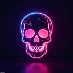 Futuristic neon light skull design with geometric shapes and lines on a gradient background, digital, wallpaper