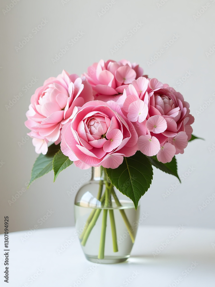 Aufkleber a beautiful bouquet of pink hydrangeas adorns a crisp white table, adding a touch of elegance to the