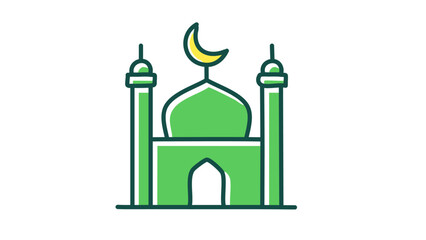 Simple green mosque icon with crescent moon and minaret, perfect for Islamic event logos-05