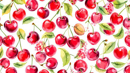 Seamless kids pattern with watercolor cherry pattern, kids abstract illustration on white background