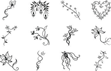 Floral Vines, Swirls, and Flowers Elegant Line Art Designs