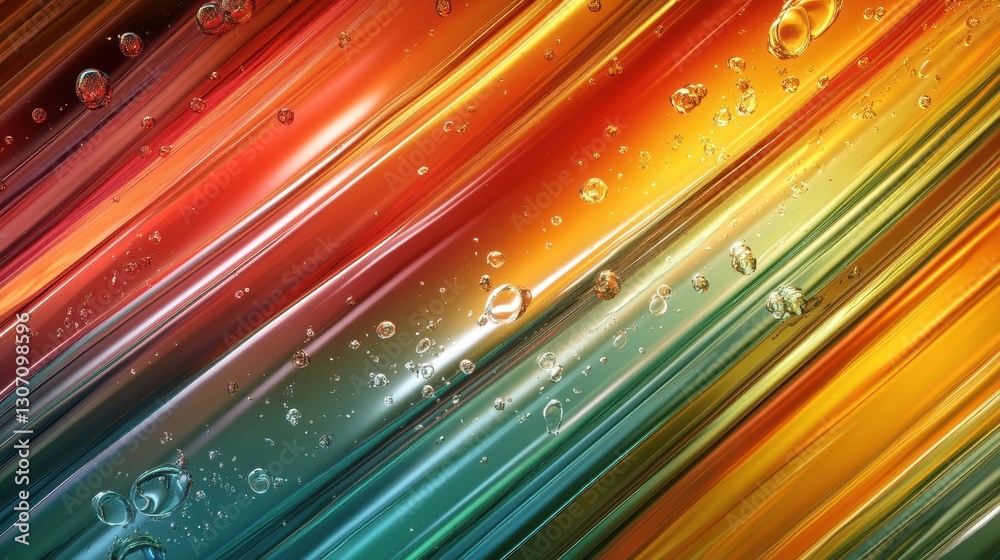 Poster a vibrant abstract background featuring flowing lines in warm colors with bubbles, creating a dynami