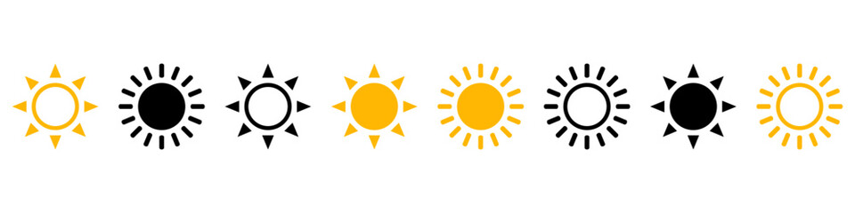 Sun vector icon. Sun icon. Yellow and black Sun rays vector icon. Sunshine. Sunrise