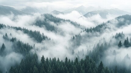 Fototapeta premium Misty Mountain Forest Scenery