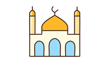 Flat design mosque icon with golden domes and arches, suitable for festive designs-04