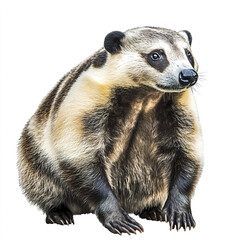 Fototapeta premium American badger isolated on white background, looking alert