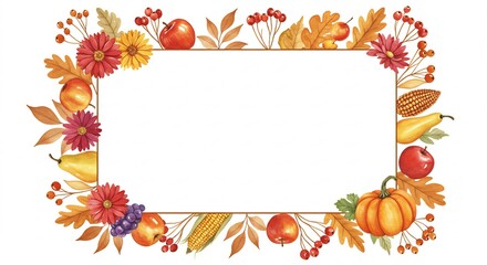 Autumn Harvest Watercolor Frame Bright Colors. AI Generated