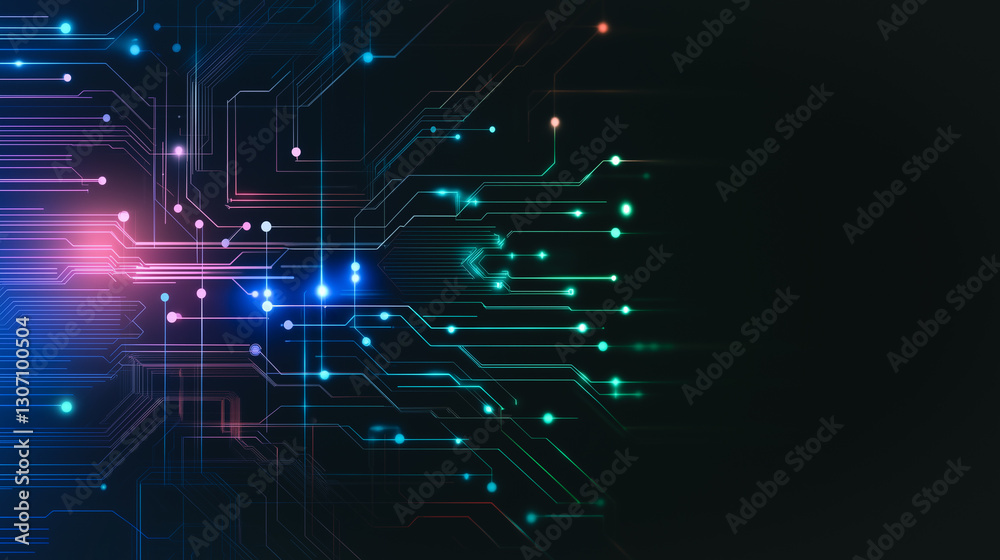Poster digital network: illuminated pathways of a sophisticated circuit board create a sense of connectivit