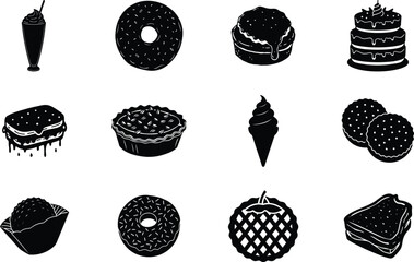 Sweet Treats Black and White Icons of Delicious Desserts