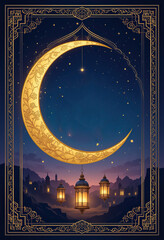 Ramadan Kareem Greeting Card, Eid Mubarak Greeting Card and Template, using generative ai