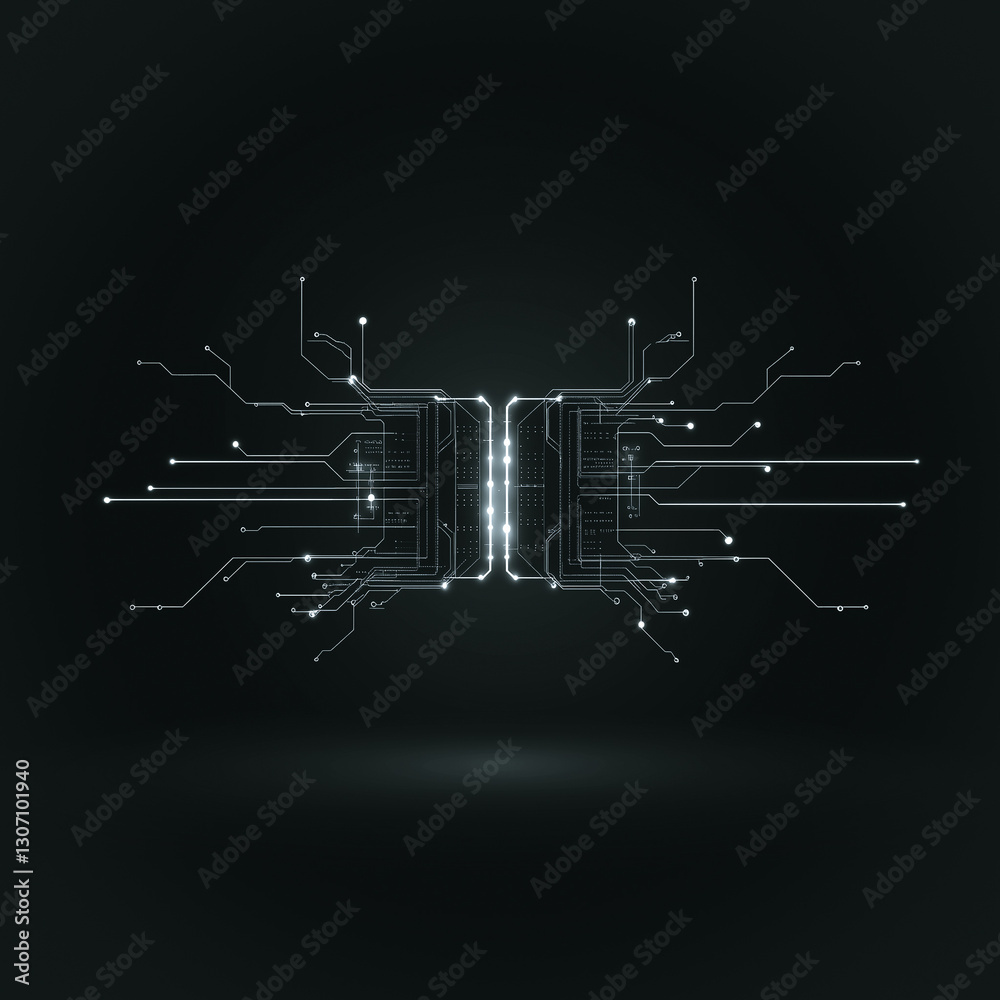 Poster digital circuit: a captivating view of a complex digital circuit with illuminated pathways, symboliz